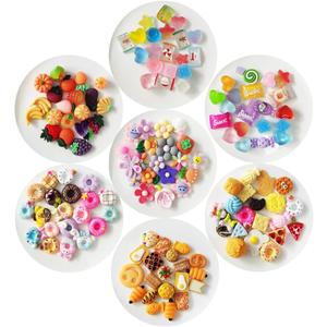 140 pcs Assorted Slime Charms, BOSOIRSOU Cute Candy Sweet Fruits Donut Charms Ornaments Flatback Resin Cabochons for Craft Making Ornament Scrapbooking DIY Crafts Beads Making Supplies