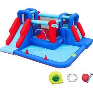 AirMyFun Bounce House,Bouncy Castle with Ball Pit,Inflatable Kids Double Slide with Air Blower, Castle Bouncer for Children Jumping Outdoor and Indoor Party