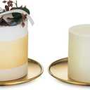 Romadedi Gold Pillar Candle Holders Decor - 5.5 Inch Round Candle Tray Decorative Brass Metal Plate Candle Srand for 3 Wick Candles Jars for Coffee Table Countertop Home Decorations, Set of 2