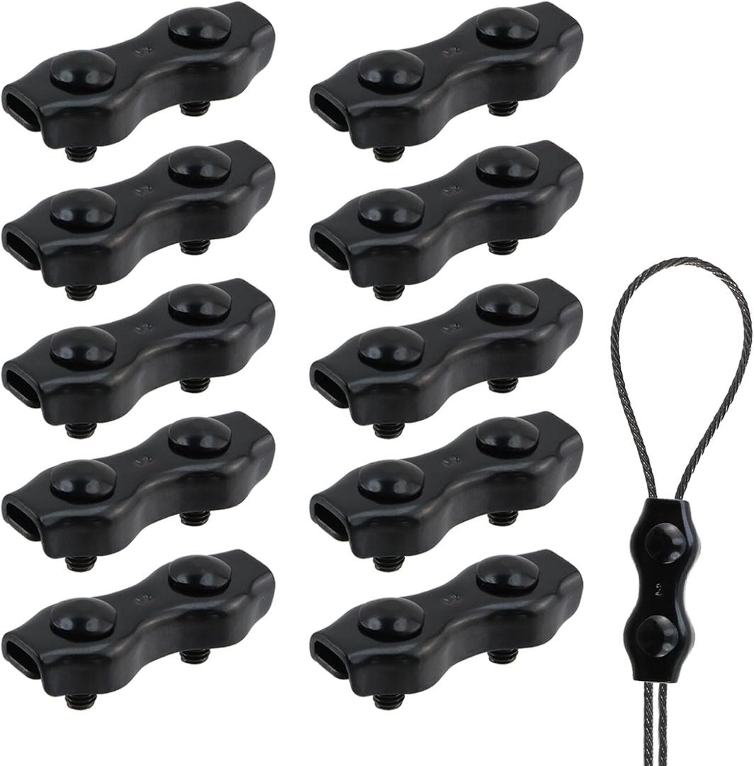 Antrader Stainless Steel Duplex Wire Rope Clips,M3 Duplex Double Bolt Cable Clamp,2-Post Wire Rope Clip for 1/8 Inch Diameter Wire Rope,Black,10Pcs