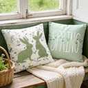 DN DECONATION Easter Pillow Covers 18x18 Inch, Spring Bunny Throw Pillow Covers Set of 2, Farmhouse Decorative Pillows Case for Couch, Sofa, Living Room, Easter Cute Home Green Decor