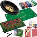 5 in 1 Casino Game Pro Set: 125 Pro Poker Chip, Blackjack+Roulette Wheel+Craps+Texas Holdem+Poker Gaming Kit with Table Game Mat+Playing Card+Dice+Casino Accessory for Party