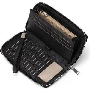 GOIACII Womens Wallet RFID Blocking Leather Zip Around Wallet Large Capacity Long Purse Credit Card Clutch Wristlet (A01 Black)