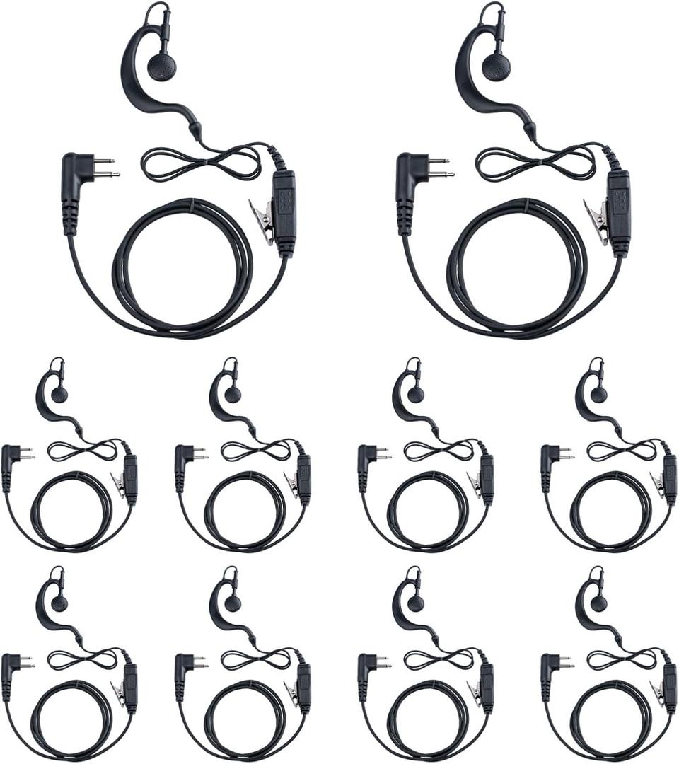 A 2 Pin G Shape Earpiece Headset for CP200 GP300 CLS1110 CLS1410 Walkie Talkies/Two Way Radio (Pack of 10)