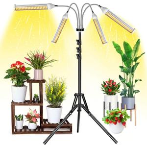 Secefeao Grow Lights for Indoor Plants Full Spectrum, LED Plant Light with Stand, Adjustable Height, 4/8/12H Timer, 10 Dimmable Levels & 3 Lighting Modes (420 LEDs Stand)