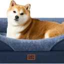 EHEYCIGA Orthopedic Dog Bed for Medium Dog, 35x22x6.5 Inch Memory Foam Dog Couch Bed with Sides, Waterproof Liner & Washable Removable Cover, Bolster Pet Sofa, Navy
