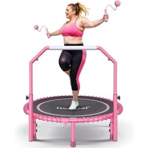 450LBS Foldable Rebounder Trampoline for Adults with Adjustable Handle 40", Pink