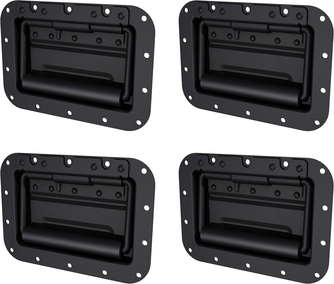 TCH Hardware 4 Pack Large Spring Loaded Steel Recessed Handle Black with Padded Grip - Case Chest Box Cabinet Speaker