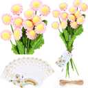 Tigeen 12 Sets Crochet Flowers with Awesome Cards Bulk Inspirational Daisy Gifts Crochet Flower Bouquet Employee Appreciation Gifts for Graduation, Mother's Day, Birthday Party (Pink)