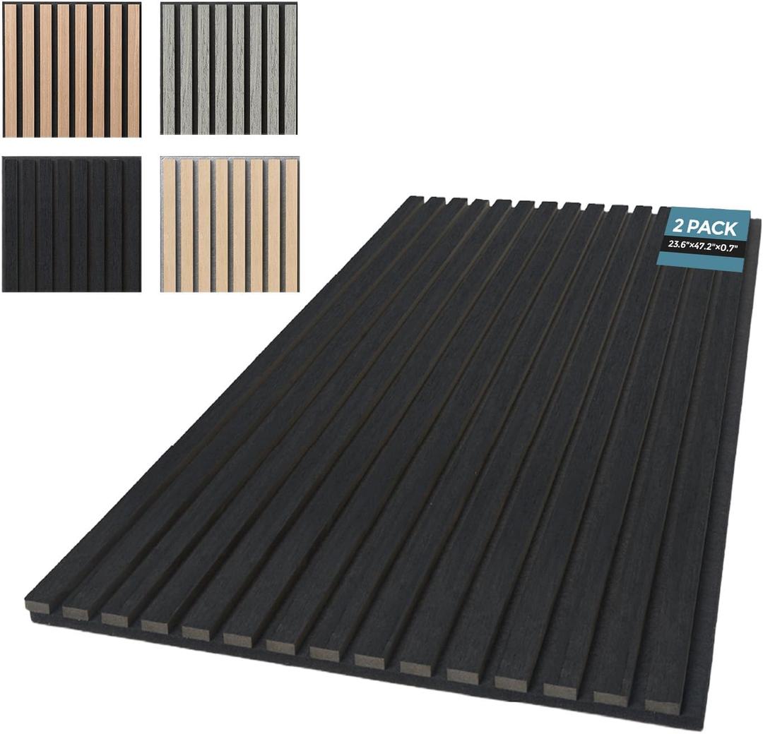 AKUMAX 0.7 in Thick Wood Slat Acoustic Wall Panels, 2-Pack, Black Oak