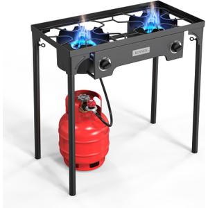 ROVSUN 2 Burner Outdoor Propane Gas Stove 150,000 BTU High Pressure Stand Cooker for Backyard Cooking Camping Home Brewing Canning Turkey Frying, 20 PSI Regulator
