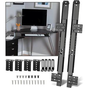 14" Keyboard Slide Heavy Duty Ball Bearing Slides Computer Tray Under Desk Rails Rack Cabinet Furniture Drawer Hardware Accessories with Adjustable Height Bracket & L Extension Support Bracket (Black)