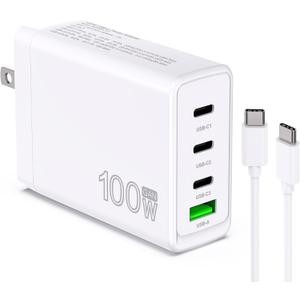 100W USB C Charger Block 4 Port Type C Charging GaN USB C Charger Compatible with MacBook Pro/Air iPad iPhone16/15/14/13 Pro Max Hp Dell Asus Acer Galaxy S24/S23 Fast Wall Power Adapter