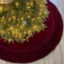 72-Inch Ruffled Velvet Christmas Tree Skirt with Foam Padding, Nylon Backing and Lace-Up Tie Closure, Burgundy