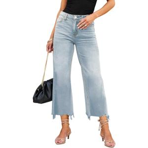 LOLONG High Waisted Flare Jeans for Women Casual Bell Bottom Denim Pants (14, Blue)