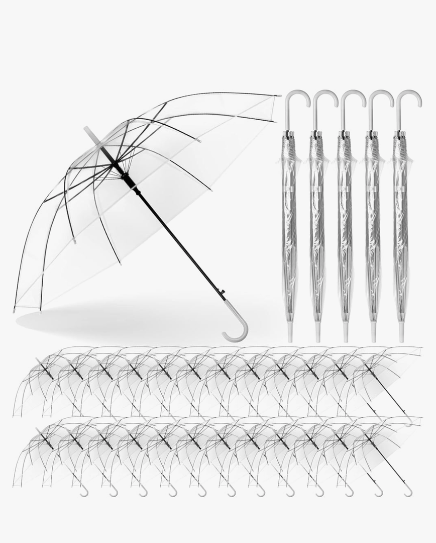 Reginary 30 Pieces Wedding Umbrellas Bulk Auto Open Stick Umbrellas with White European J Hook Handle Windproof Large Canopy Umbrella for Outdoor Wedding Bride Groom Photography Golf