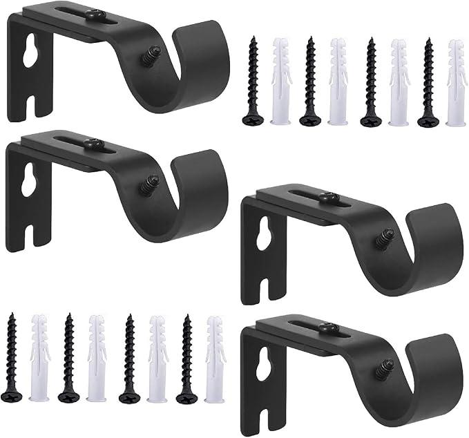 Heavy Duty Adjustable Curtain Rod Brackets Rod Holders for 1 Inch Rod, Black Color, (Set of 4,Black)