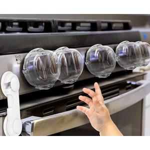 Mom's Choice Gold Awards Winner - Stove Knob Covers for Child Safety (5 + 1 Pack) Double-Key Design and Upgraded Universal Size Gas Knob Covers Clear View Childproof Oven Knob Covers for Kids and Pets