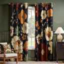 jinchan Lora Floral Curtains for Bedroom Blackout Drapes for Living Room Darkening Fabric Vintage Black Boho Flower Pattern Fall Decor Window Curtains 90 Inches Length 2 Panels with Grommet