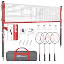 Haokelball Outdoor Badminton Net Set with Anti-Sag Winch System - 20ft Badminton Net, 4 Rackets, 3 Shuttlecocks & Carry Bag, Badminton Set for Backyard, Grass, Beach, Holiday Games