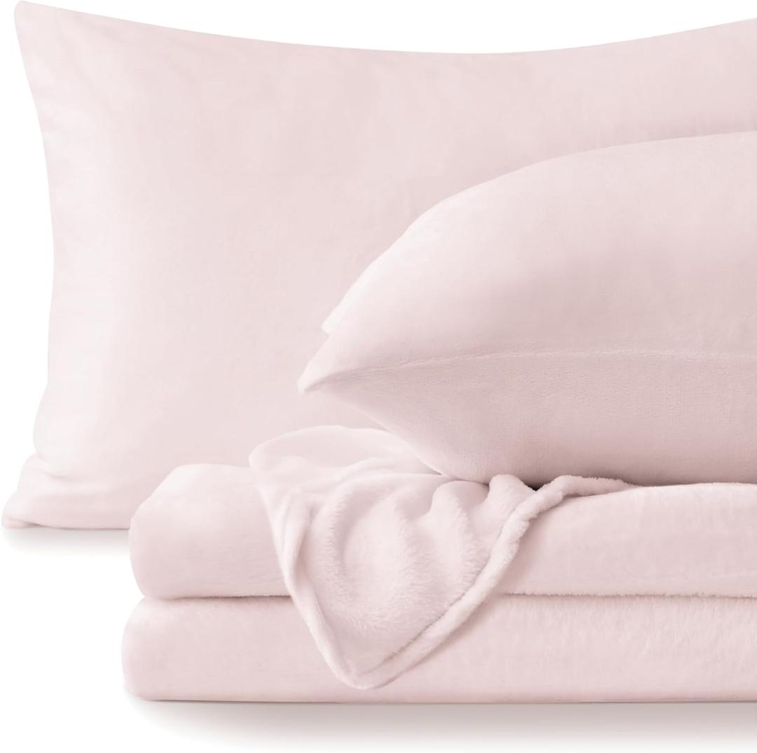 BEDELITE Flannel Sheets Full Size Pink - Super Soft Fleece Sheets Set Fluffy Extra Plush, 4 Piece(Include Fitted Sheet, Flat Sheet, 2 Pillowcases)