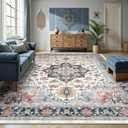 8x10 Area Rugs for Living Room - Washable Rug Vintage Distress Boho Medallion Rugs for Bedroom, Soft Non-Slip Backing Low Pile Carpet for Dining Room Office Nursery Home, Blue Beige Orange