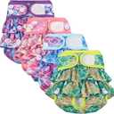 4 Pack Dog Diapers Female Washable Dog Diapers Reusable Puppy Diapers Highly Absorbent Comfortable Doggy Diapers for Dogs in Heat or Excitable Urination (S, Mermaid)