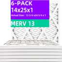 14x25x1 MERV 13 (6-Pack) Pleated Air Filter (Actual Size: 13.75" x 24.75" x 0.75") MPR 1900 & FPR 10, Furnace Air Filters