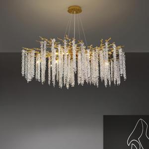 Tree Branches Chandeliers Luxury Round Raindrop Crystal Pendant Light 15 Lights Tassel Ceiling Hanging Light for Dining Room Bedroom Living Room Entryway 39.5" Gold, Round D39.4" Gold