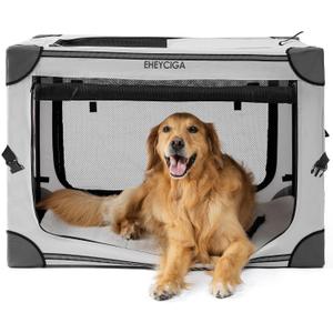 EHEYCIGA Collapsible Dog Crate 36 Inches, Portable Travel Crate for Large Dogs, Soft Foldable Pet Kennel with 4-Door Mesh Windows Indoor & Outdoor, 6.0"L x 25.0"W x 25.0"H, Grey