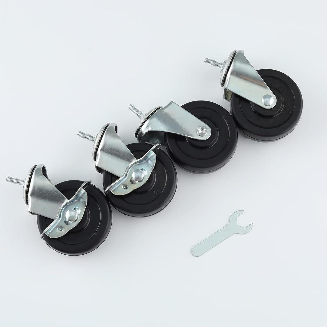 3-Inch Replacement Casters for Wire Shelving, Heavy Duty 1/4-20 Threaded Wheels with Locking Brakes, Universal Polyurethane Swivel Casters Set of 4