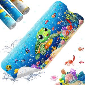 XIYUNTE Baby Bath Mat for Tub Non Slip Kids Bath Mat - 40''x16'' Extra Long Cartoon Turtle Baby Bath Tub Mat Eco-Friendly Toddler Bath Mats with Suction Cups & Drain Holes, Easy to Clean & Easy Drying