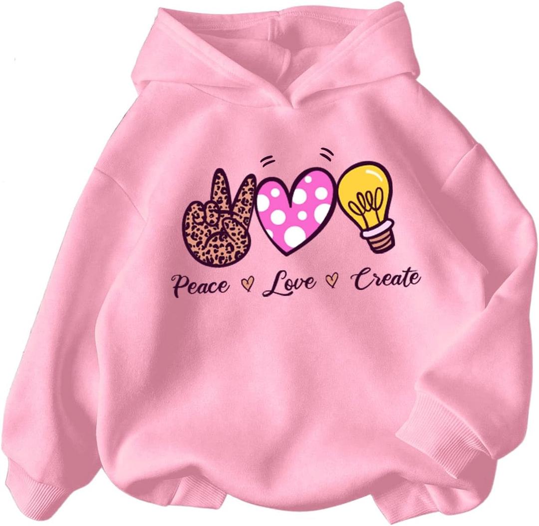 SweatyRocks Girl's Cute Graphic Sweatshirts Long Sleeve Drop Shoulder Hoodies Pullover Tops (Pink)