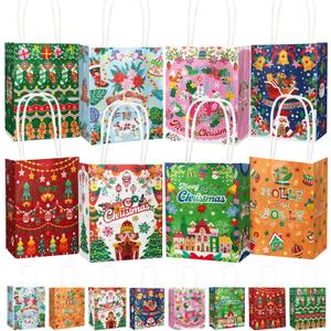 qiqee Christmas Paper Gift Bags with Handles Mini Size - 24Pcs Teacup Bear Design - 4.5"x2.5"x6" (1 count (Pack of 24))