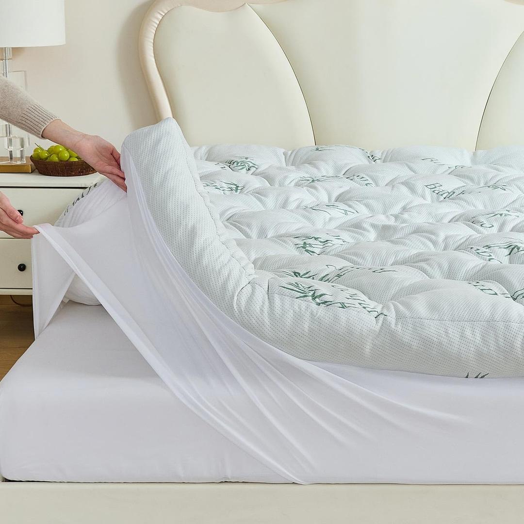 Whatsbedding Memory Foam Mattress Topper King Size, 5 Inches Slow Rebound Memory Foam Topper with Cooling Viscose Made from Bamboo Cover, Deep Pocket Designed Mattress Topper