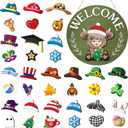 35 Pcs Christmas Interchangeable Highland Cow Welcome Sign Highland Cow Seasonal Wooden Hanging Door Decor Thanksgiving Farmhouse Hanging Sign for Front Door Xmas Party Decoration Gift(Grass Green)