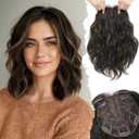 Ms Taj 11" Short Wavy Hair Topper for Thinning Hair, Lightweight Synthetic Hairpiece for Women, 6.5x6.5 Inch Breathable Base for Natural Volume & Crown CoverageHighlighted Dark Brown