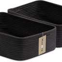 MiniArk Large Shallow Organizing Baskets 15x11x5.1 Inches - Rope Woven Storage Bins for Bathroom, Shelves, Cube Closet, Black 2 Packs