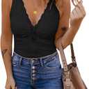 Womens Lace Patchwork Sexy Deep V Neck Knitted Vests Summer Camis Tank Tops (Large, Black)