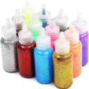 Bright Creations Glitter Glue for Crafts & Glue Pens - Easy-Squeeze Washable Bottles Bulk Multipack Craft Glitter - Pack of 12, 20 ml, Neon Metallic Colors