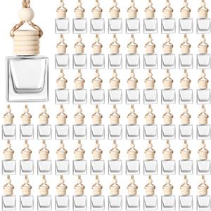 BBTO 100 Pcs Car Air Fresheners Diffuser with Wooden Cap Empty Aromatherapy Diffuser Clear Car Fragrance Holder Pendant Hanging Perfume Fresheners Bottles for Car Decor (Clear,Cube)