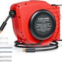 Hancaner Retractable Air Hose Reel, 1/4" x 50 FT Hybrid Air Hose Max 350 PSI, Air Compressor Hose Reel with 5 FT Lead in, 180 Swivel Mount