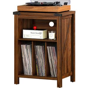 Joaxswe Record Player Stand with Vinyl Record Storage,Rustic Brown Record Player Table Holds up to 160 Albums,Large Wood Turntable Stand Cabinet Dispaly Shelf for Living Room,Bedroom,Office