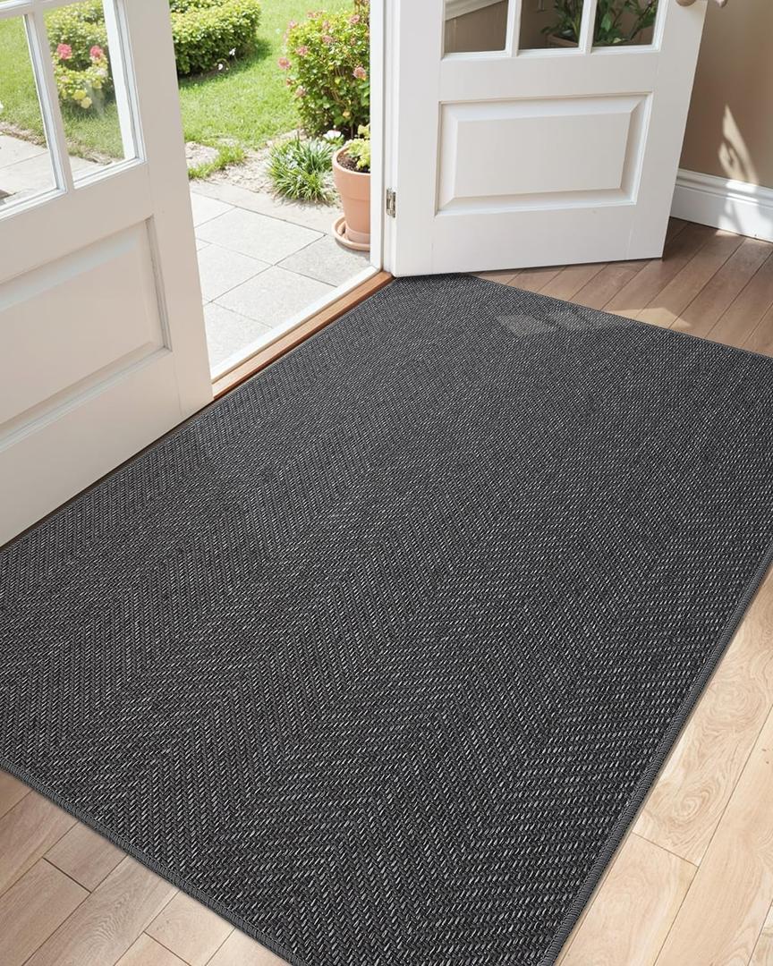 Color&Geometry Ultra Thin Indoor Door Mat 36"x60", Machine Washable Front Door Mat Non Slip, Low Profile Entrance Mat Indoor, Absorbent Carpet for Inside, Entry, Entryway, Dark Grey (FOLD)