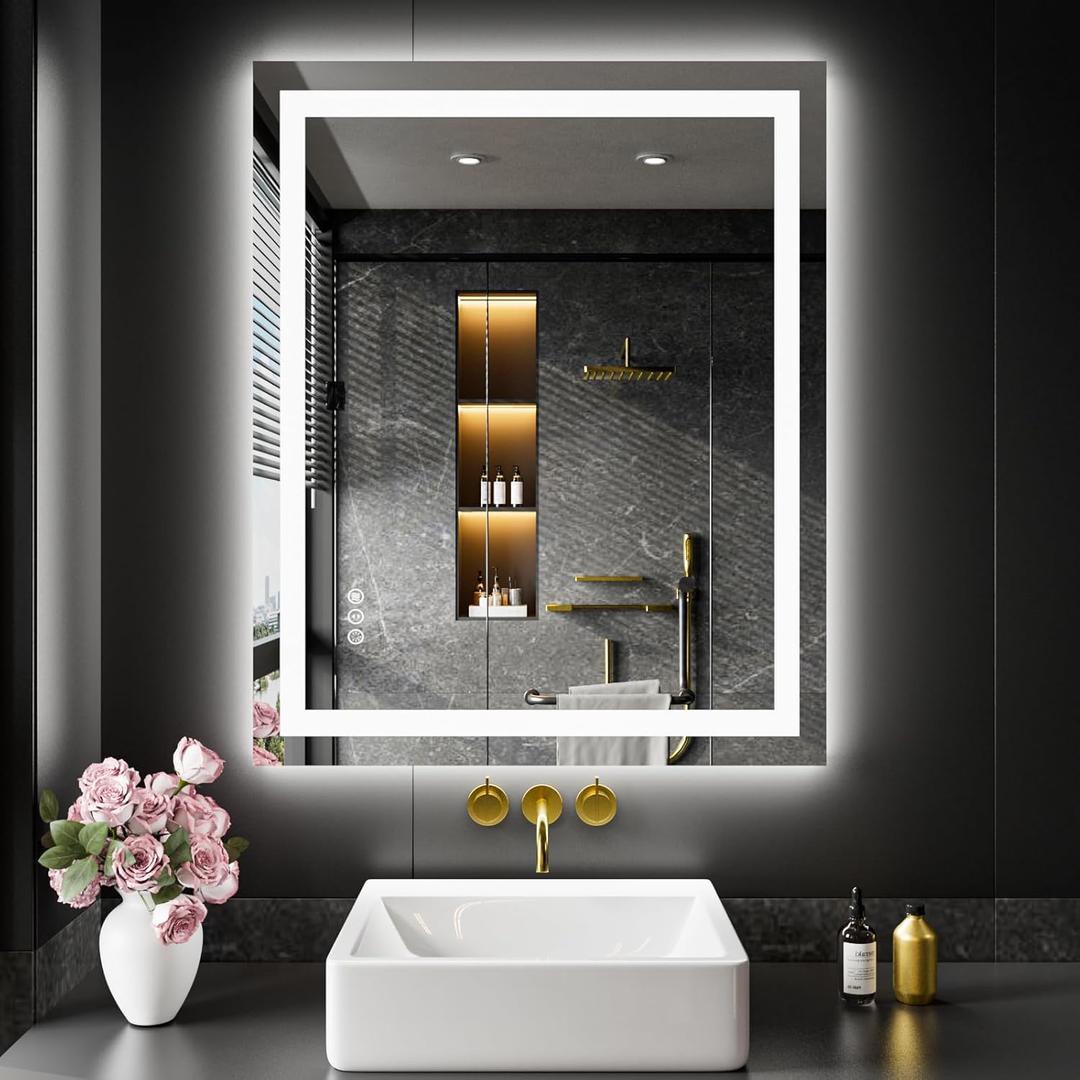LOAAO 20"X28" LED Bathroom Mirror with Lights, UL Listed | Anti-Fog, Dimmable, 3 Color Temperature, Backlit + Front Lit, Memory Function, Tempered Glass