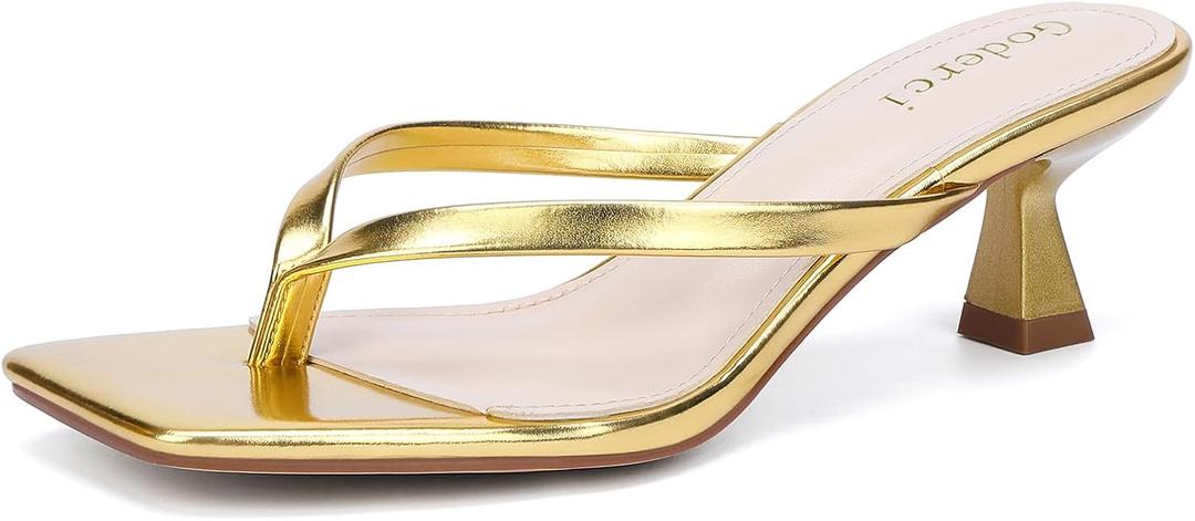 Kitten Flip Flop Thong Low Heels for Women Square Open Toe Slip On Heeled Sandals (9, Gold)