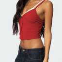 Lace Camisole Tops for Women Spaghetti Strap Cami Shirt Crop Tops Ribbed Knit Slim Fit Tanks Red L (Red, L)