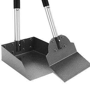 LUFFWELL Pooper Scooper, Metal Aluminum Tray and Spade Poop Scoop Set with Adjustable Stainless Steel Long Handle, Pet Waste Removal Heavy Duty Poop Scooper (Tray&Spade, Medium)
