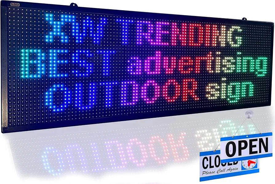 LED sign, scrolling sign 40" x 14", WiFi perfect tool for advertising, color message board programmable for indoor and outdoor use
