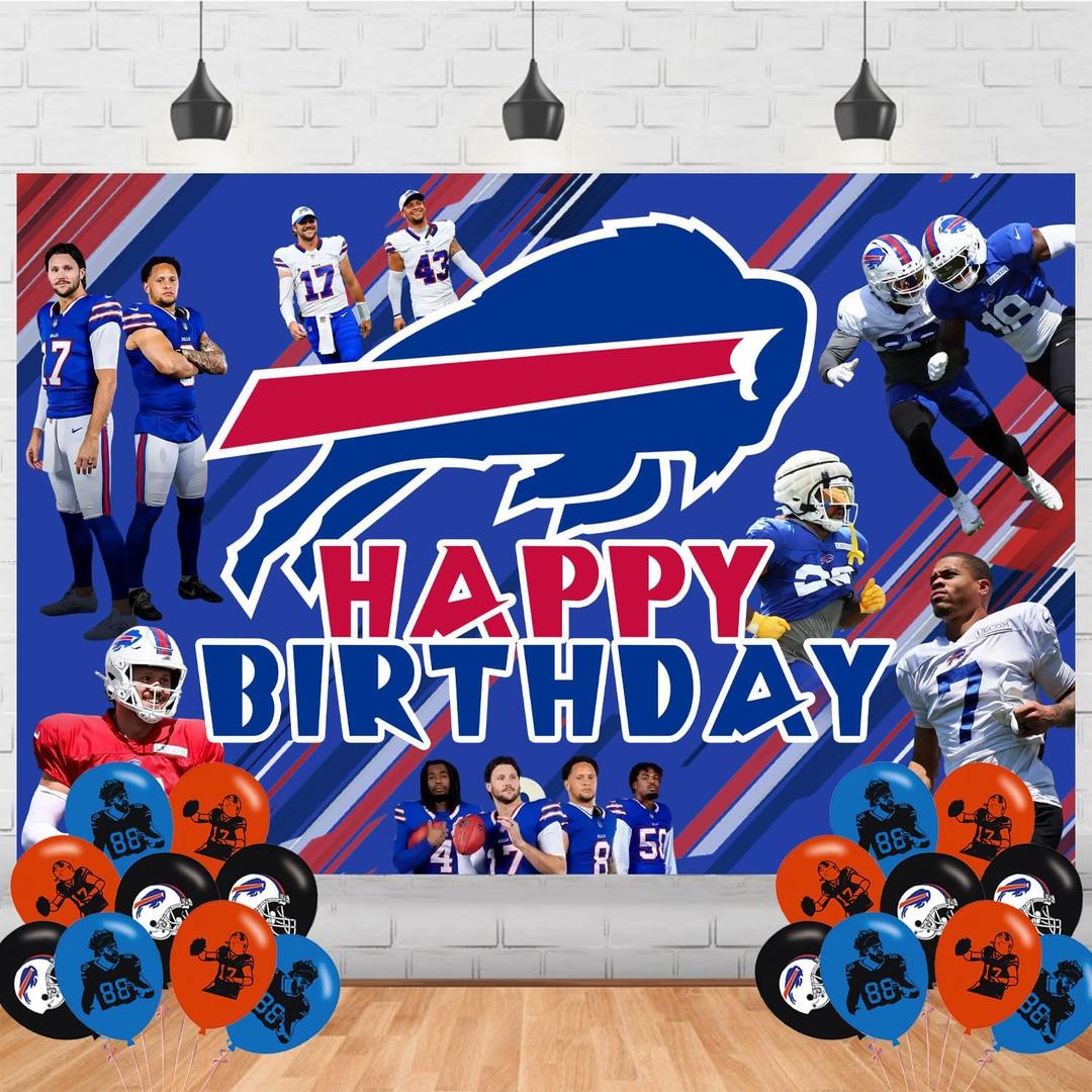 Bills Themed Football Backdrop Banner Bills Birthday Decoration for Soccer Themed Party Backdrop Photo Background Wall Decor Birthday Banner